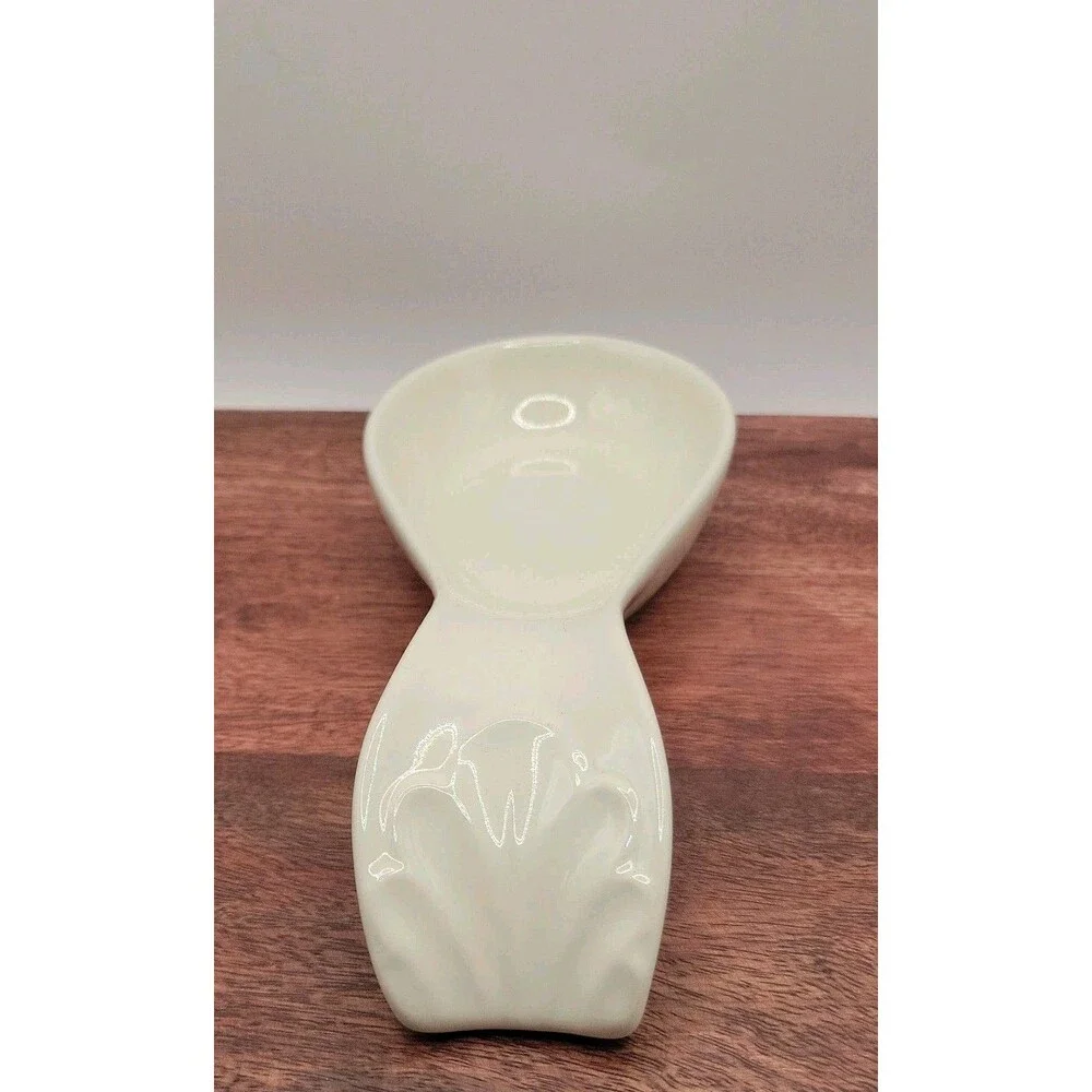 HOME Ceramic Spoon Rest/ Holder for Kitchen Pantry White
